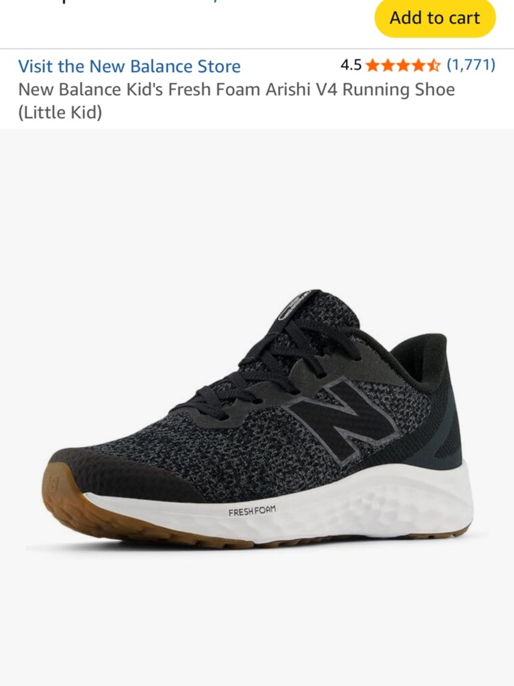 New Balance Little Kids Fresh Foam Knit Running Shoe - Black/White/Gum